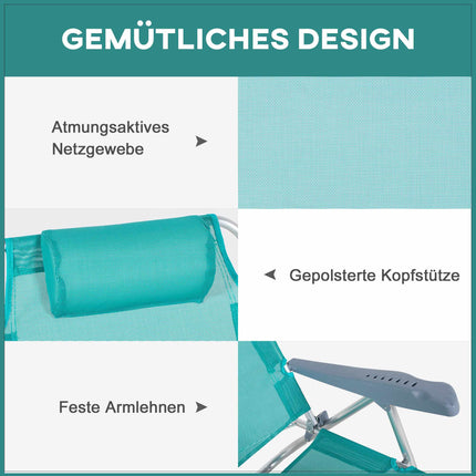 Ensemble de 2 chaises de camping pliantes, dossier en maille réglable, turquoise