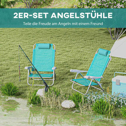 Ensemble de 2 chaises de camping pliantes, dossier en maille réglable, turquoise