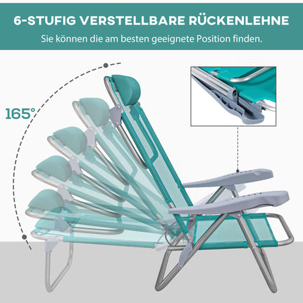 Ensemble de 2 chaises de camping pliantes, dossier en maille réglable, turquoise