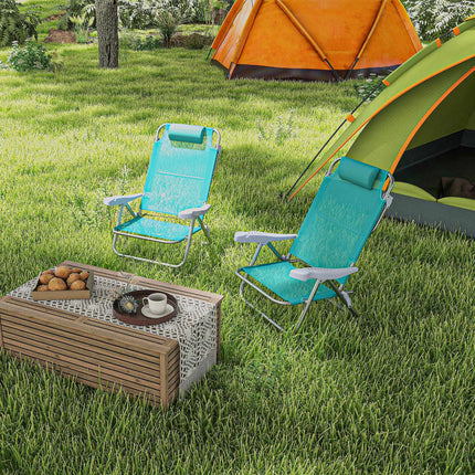 Ensemble de 2 chaises de camping pliantes, dossier en maille réglable, turquoise