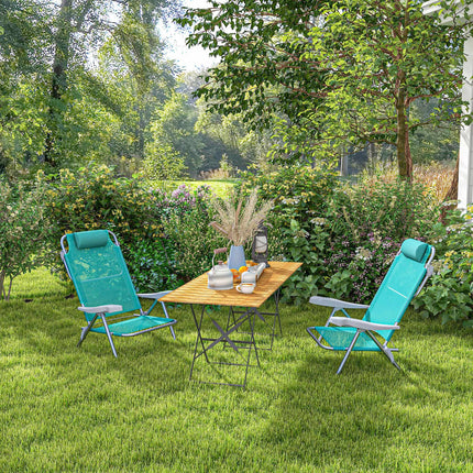 Ensemble de 2 chaises de camping pliantes, dossier en maille réglable, turquoise