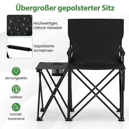 Ensemble de 2 chaises de camping pliantes avec table d'appoint et porte-gobelet