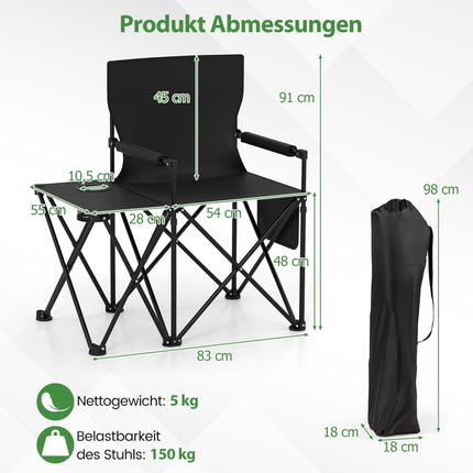 Ensemble de 2 chaises de camping pliantes avec table d'appoint et porte-gobelet