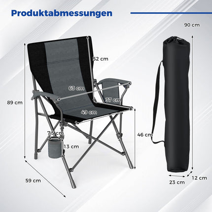 Chaise de camping pliante avec porte-gobelet, capacité de 160 kg
