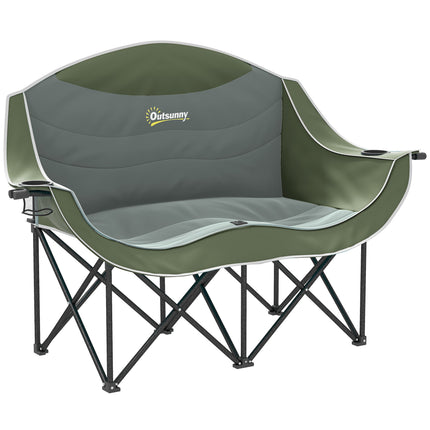 Klappbarer Campingstuhl mit zwei gepolsterten Sitzen und Getränkehaltern