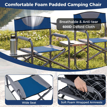 Chaise de camping pliante avec table d'appoint et porte-gobelet, 181 kg