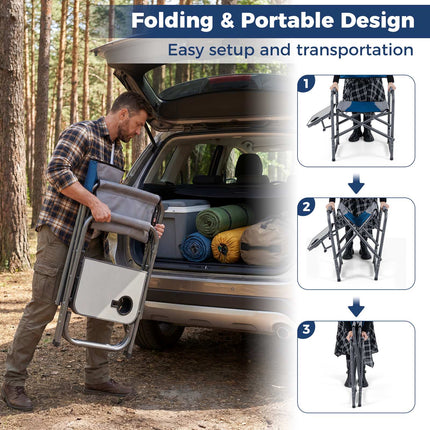 Chaise de camping pliante avec table d'appoint et porte-gobelet, 181 kg