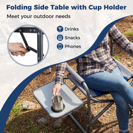 Chaise de camping pliante avec table d'appoint et porte-gobelet, 181 kg