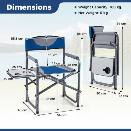 Chaise de camping pliante avec table d'appoint et porte-gobelet, 181 kg