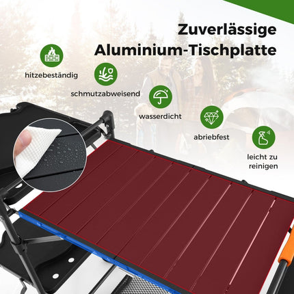 Cuisine de camping pliante avec plateau en aluminium, 135 x 54 x 88 cm
