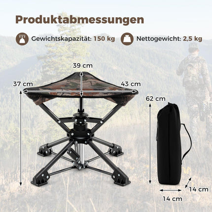 Tabouret de camping pliable, pivotant à 360°, pieds anti-enfoncement