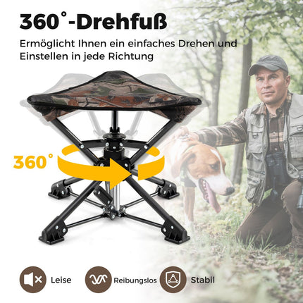 Tabouret de camping pliable, pivotant à 360°, pieds anti-enfoncement