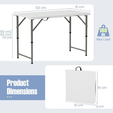 Klapp-Campingtisch 122 cm, höhenverstellbar, HDPE-Platte