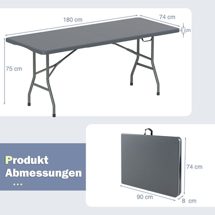 Table de camping pliante, 180 x 74 cm, plateau en PEHD, pieds en métal