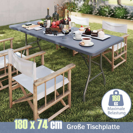 Table de camping pliante, 180 x 74 cm, plateau en PEHD, pieds en métal
