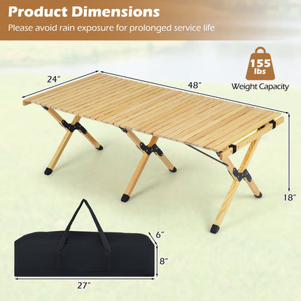 Klappbarer Campingtisch, 48 Zoll Kiefernholz mit Tragetasche