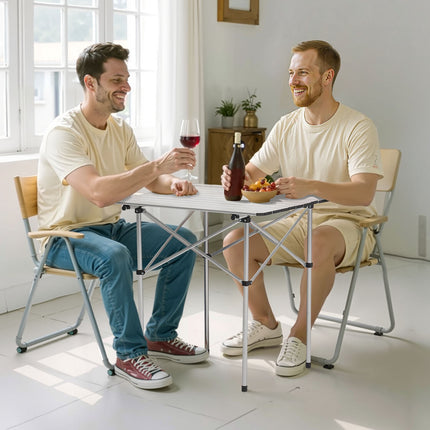 Folding Camping Table, Aluminum Roll-Top, Carry Bag