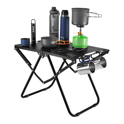 Table de camping pliante, noire, structure en acier avec housse