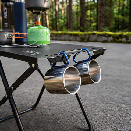 Table de camping pliante, noire, structure en acier avec housse