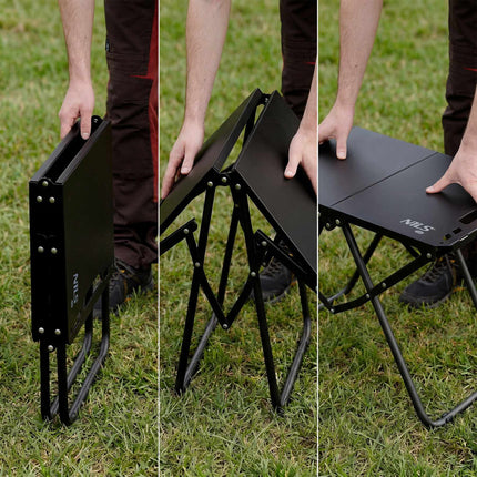 Table de camping pliante, noire, structure en acier avec housse