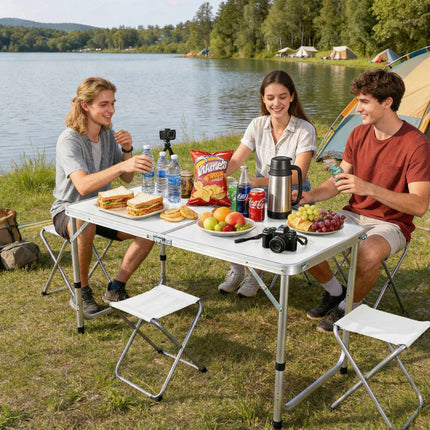 Klappbarer Campingtisch mit 4 Hockern, höhenverstellbar