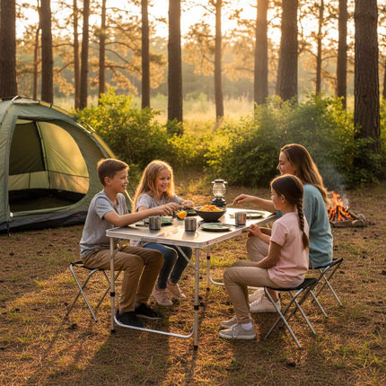 Klappbarer Campingtisch mit 4 Hockern, höhenverstellbar
