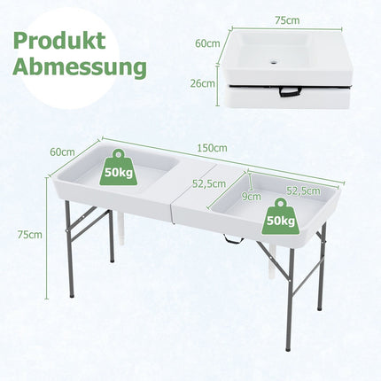 Table de camping pliante avec double vasque et tuyau de vidange
