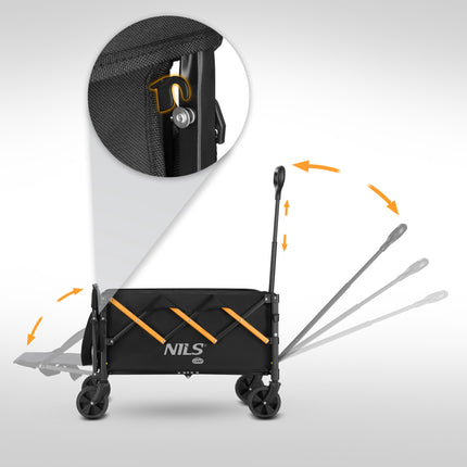 Chariot de camping pliable, 100 L, charge maximale 90 kg, noir et orange