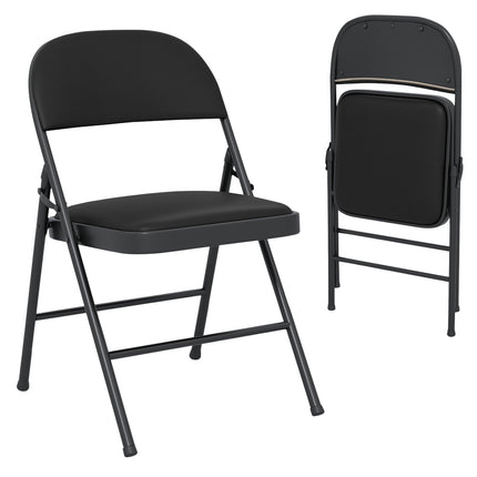 Klappstühle, gepolstert, PVC-Leder, Metallrahmen, 2er-Pack, Schwarz