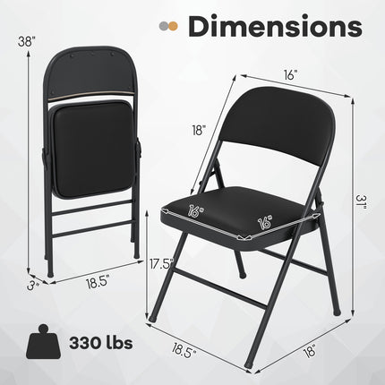 Klappstühle, gepolstert, PVC-Leder, Metallrahmen, 2er-Pack, Schwarz