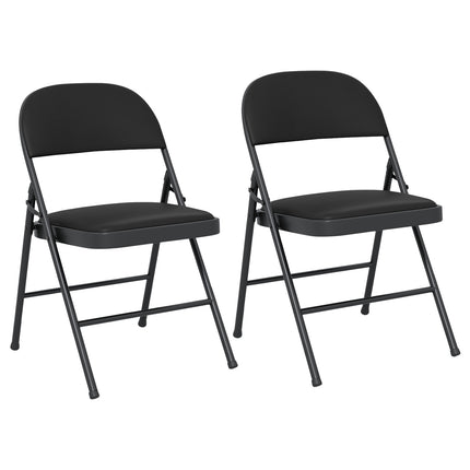 Klappstühle, gepolstert, PVC-Leder, Metallrahmen, 2er-Pack, Schwarz
