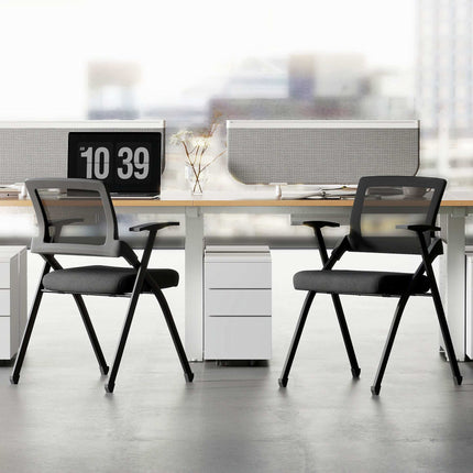 Folding Chairs Set of 2 with Mesh Backrest and Steel Frame, Padded Seat, Black