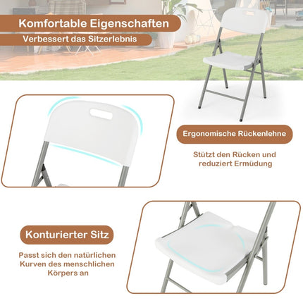 Ensemble de 4 chaises pliantes, structure en métal, blanches, portables