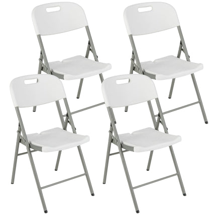Ensemble de 4 chaises pliantes, structure en métal, blanches, portables