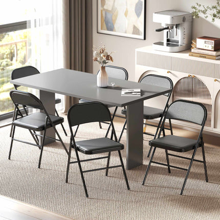 Ensemble de 6 chaises pliantes, revêtement en similicuir noir, structure en acier