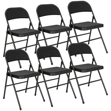 Klappstühle 6er Set, Schwarz, Stahlrahmen, Leinenoptik