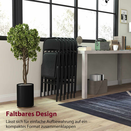 Klappstühle 6er Set, Schwarz, Stahlrahmen, Leinenoptik