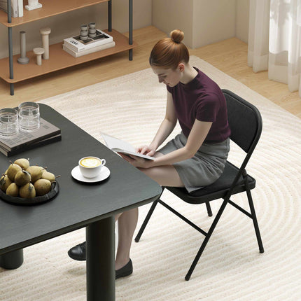 Klappstühle 6er Set, Schwarz, Stahlrahmen, Leinenoptik