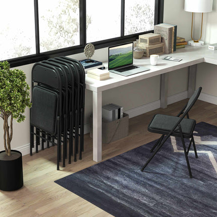 Klappstühle 6er Set, Schwarz, Stahlrahmen, Leinenoptik