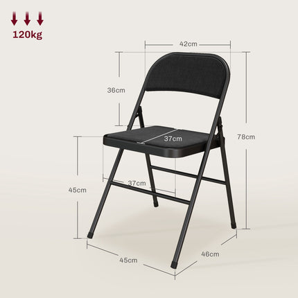 Klappstühle 6er Set, Schwarz, Stahlrahmen, Leinenoptik