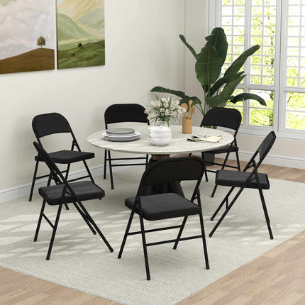 Klappstühle 6er Set, Schwarz, Stahlrahmen, Leinenoptik