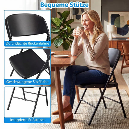 Ensemble de 6 chaises pliantes, métal et plastique, capacité de 150 kg