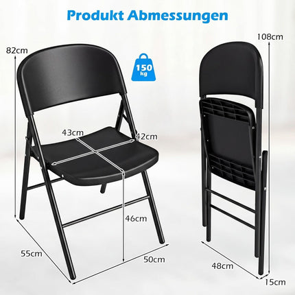 Ensemble de 6 chaises pliantes, métal et plastique, capacité de 150 kg