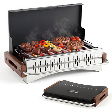 Barbecue pliable au charbon de bois, 2 hauteurs, ventilation sur 4 côtés, noir