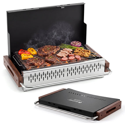 Barbecue à charbon pliable, hauteur réglable, ventilation sur 4 côtés