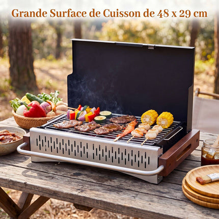 Barbecue à charbon pliable, hauteur réglable, ventilation sur 4 côtés