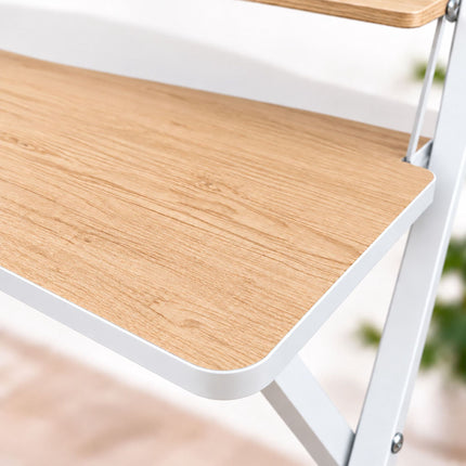 Folding Computer Desk with Monitor Riser, 2 Levels, Natural Wood Effect, White
