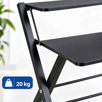 Folding Computer Desk with Monitor Shelf and X-Shaped Frame, Black