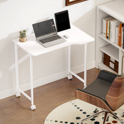 Bureau d'ordinateur pliable à roulettes, blanc, 80 x 52 cm