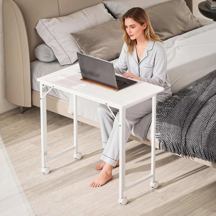 Bureau d'ordinateur pliable à roulettes, blanc, 80 x 52 cm